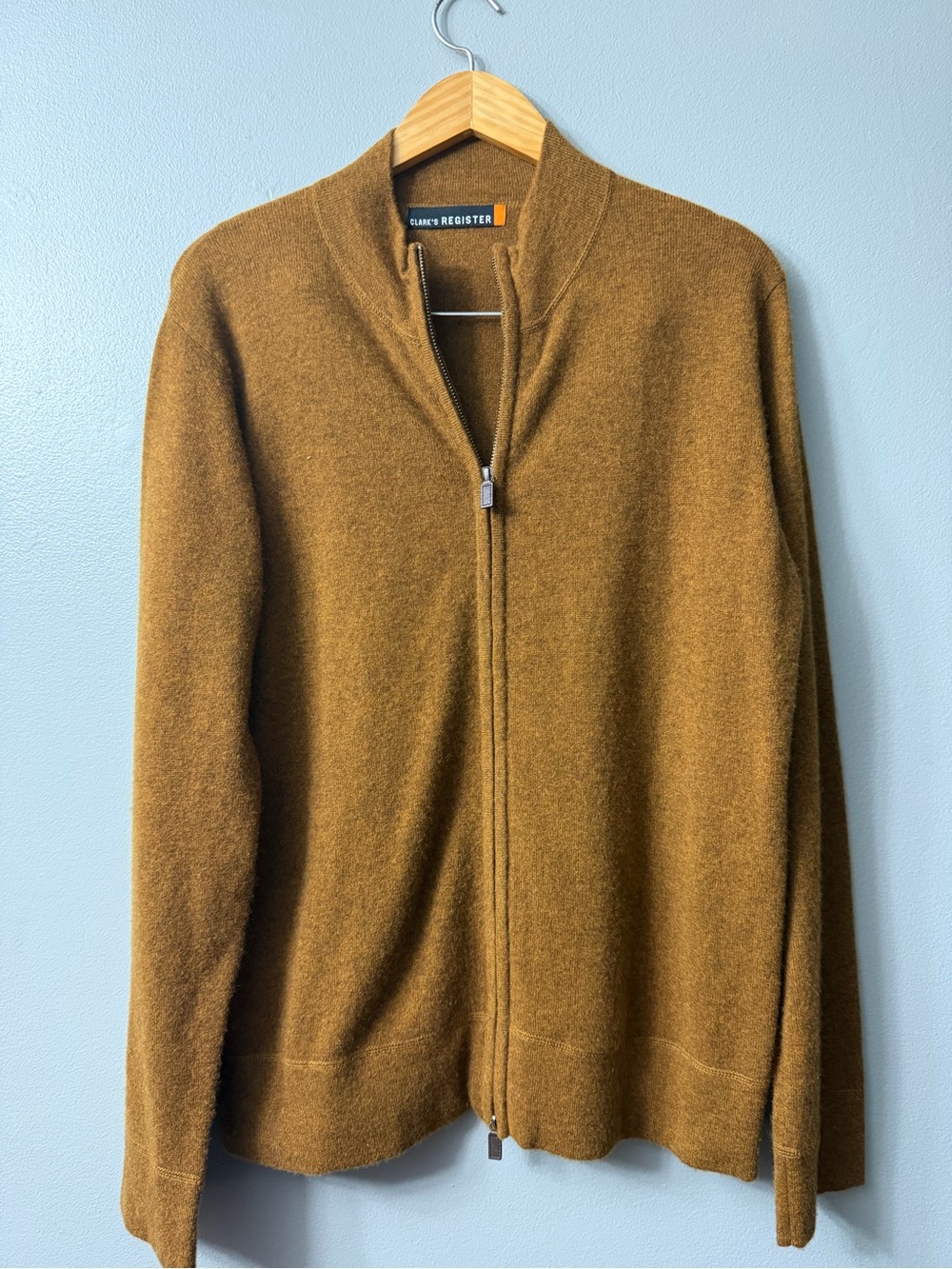 Clark’s Register Cashmere Men's Full-Zip Sweater Jacket - Camel Brown Large
